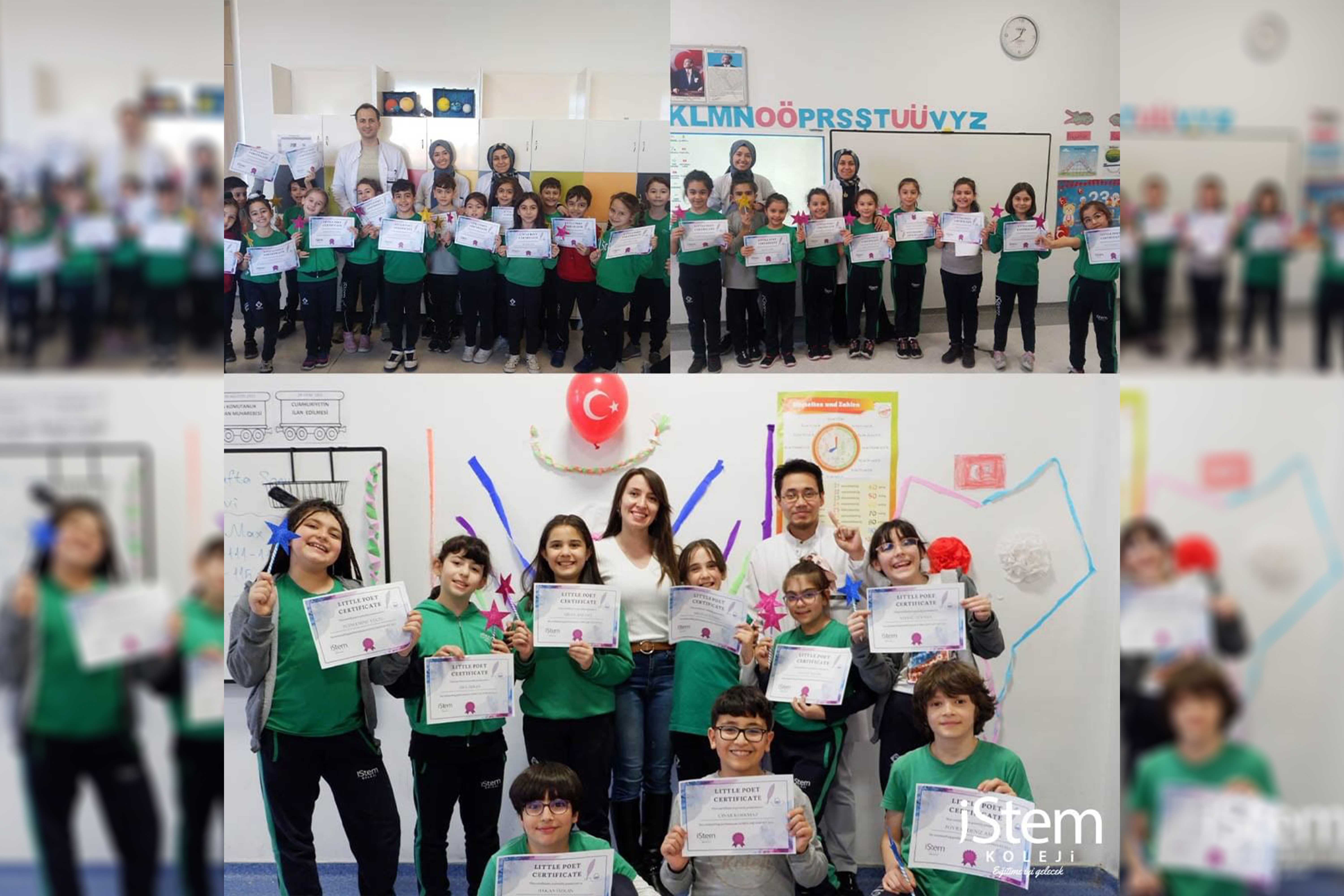 Küçük şairlerimiz İngilizce etkileyici şiirler yazdıkları için ödülleri kaptılar . -iStem Koleji